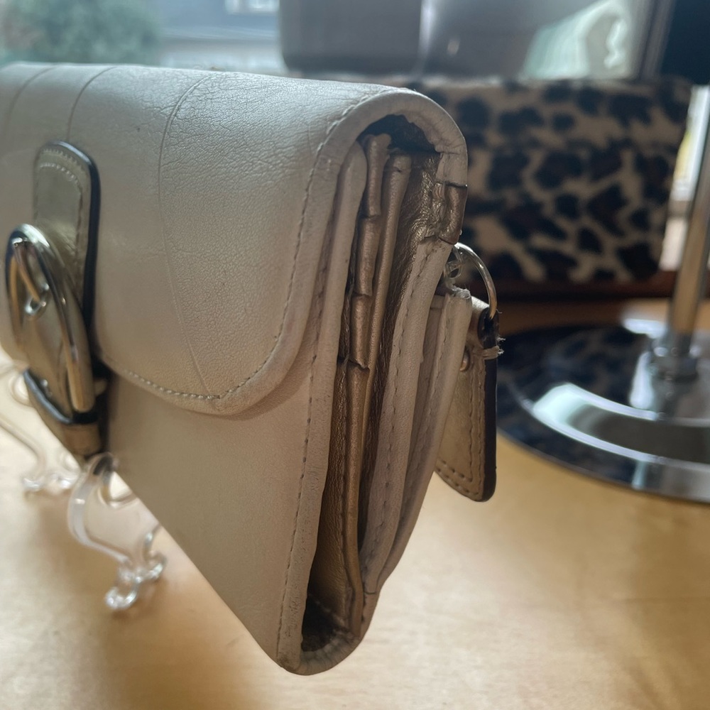 Coach Buckle Snap Wallet in cream and metallic gold. - Picture 9 of 16